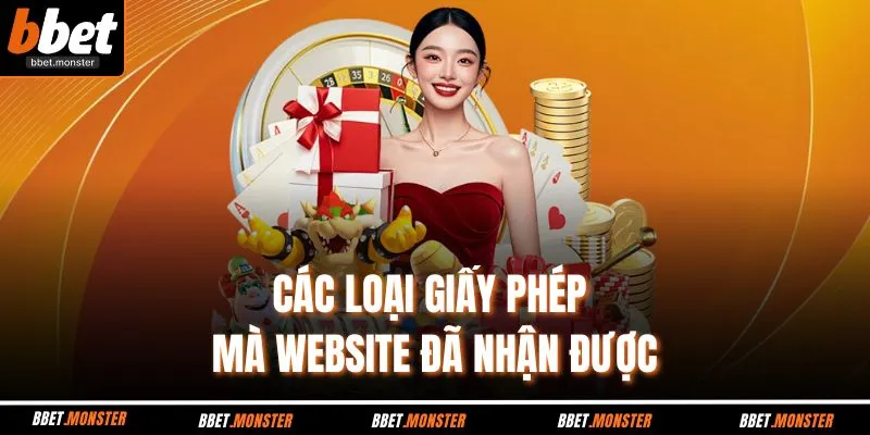 Các loại giấy phép mà website đã nhận được